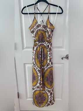 Anthropologie Akemi + Kin | Boho Maxi Dress w/ Metallic Threads & Tie Waist
